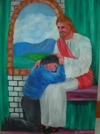 Man kneeling at Jesus Feet